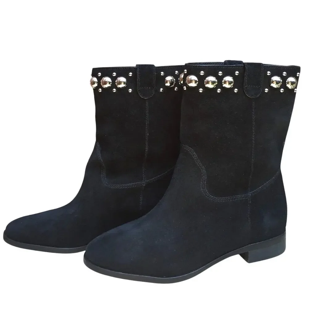 MICHAEL KORS Hayes Black Suede Studded Ankle Boots Booties 6.5 NEW